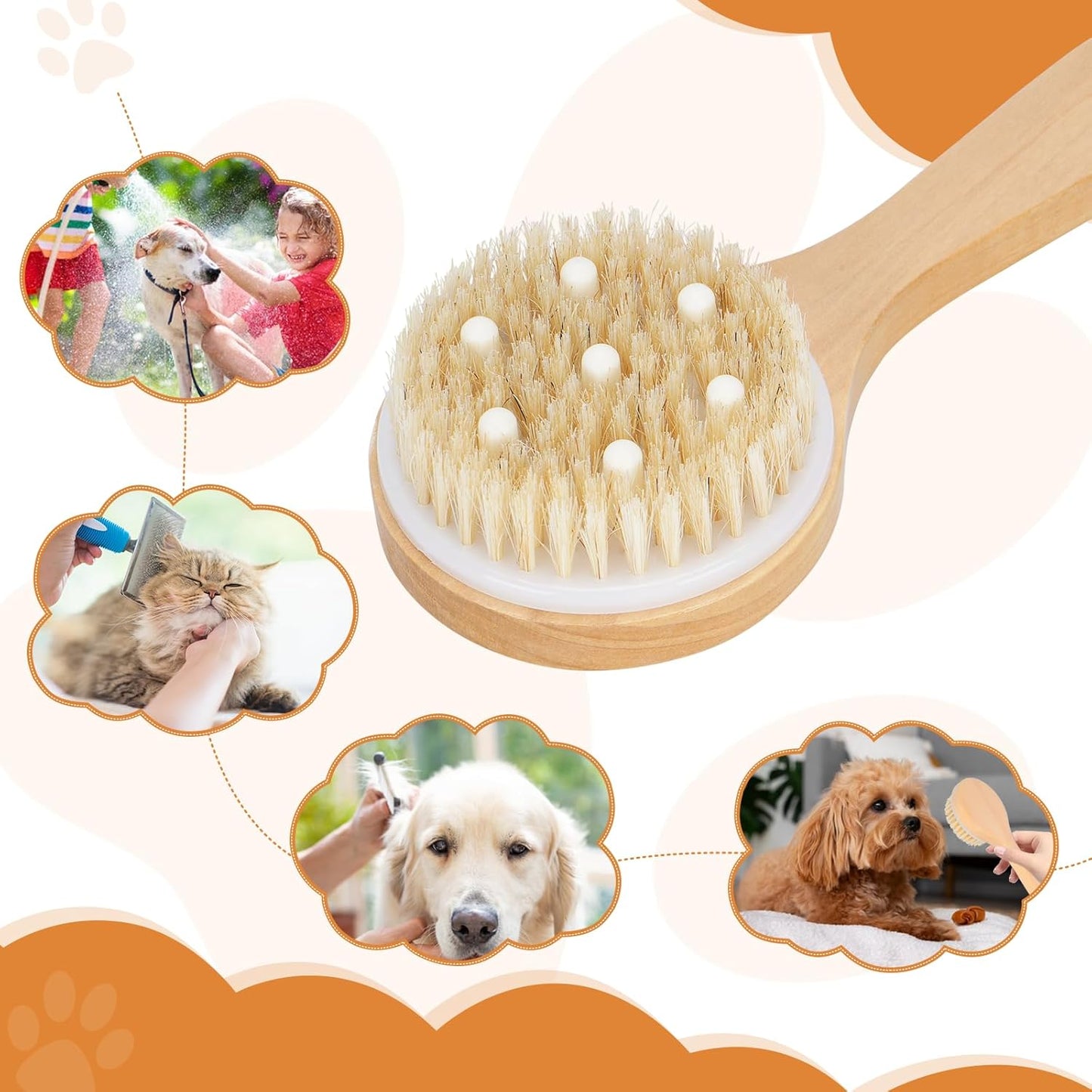 Pet Shampoo Brush - Wooden Handle